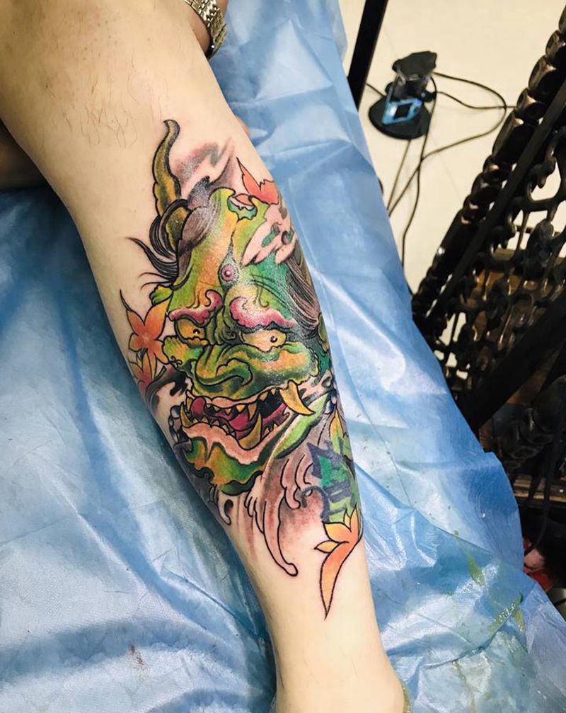 般若纹身图片_腿部纹身图案