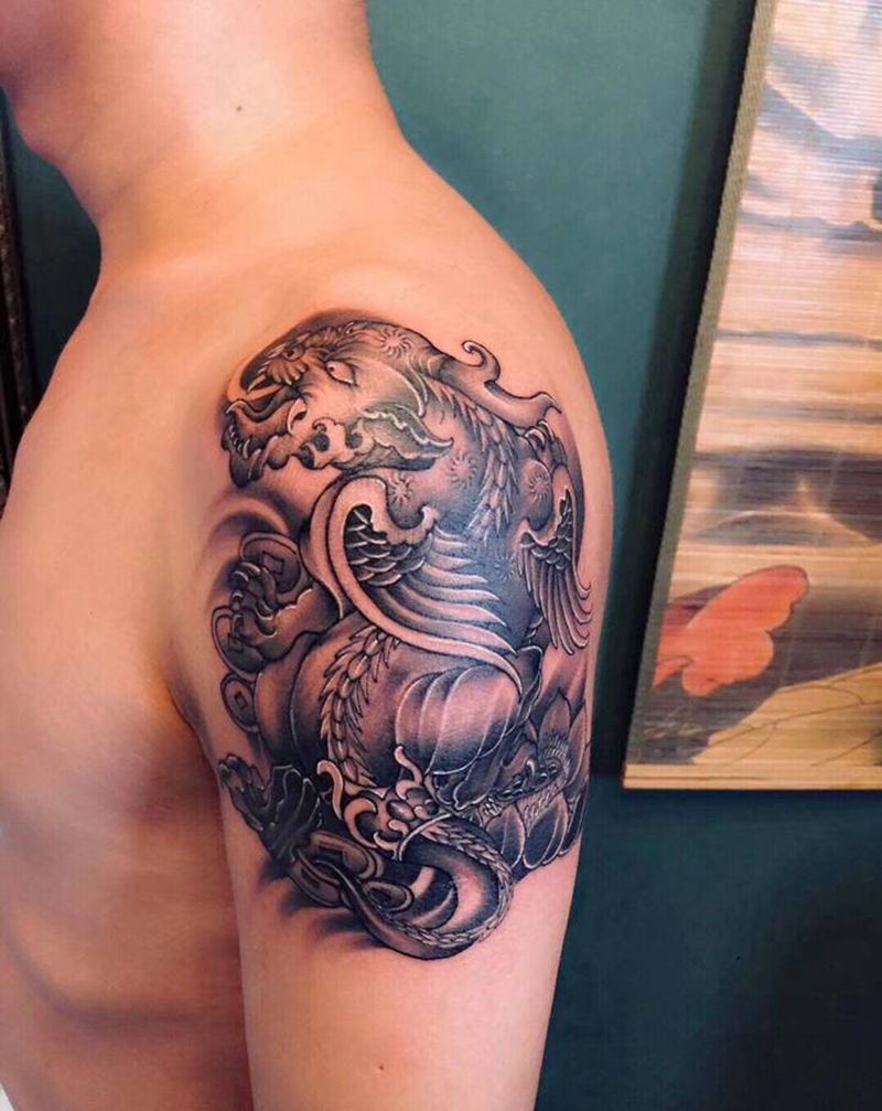 貔貅纹身图片_肩部纹身图案