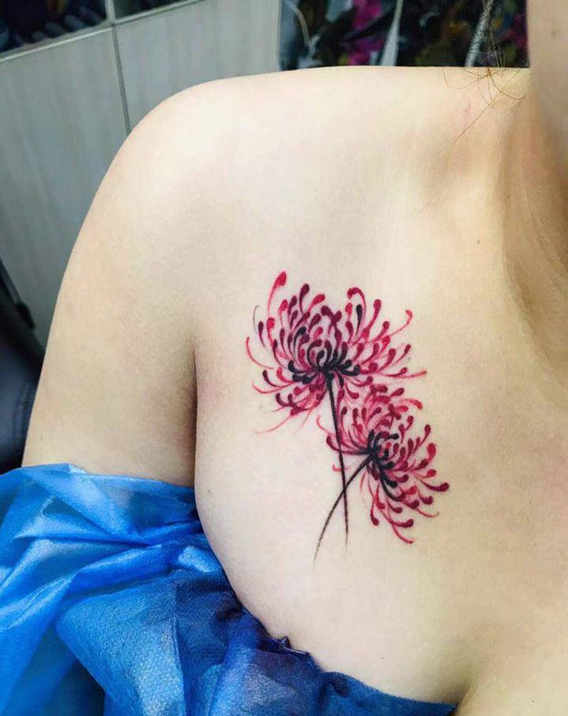 彼岸花纹身图片_胸部纹身图案