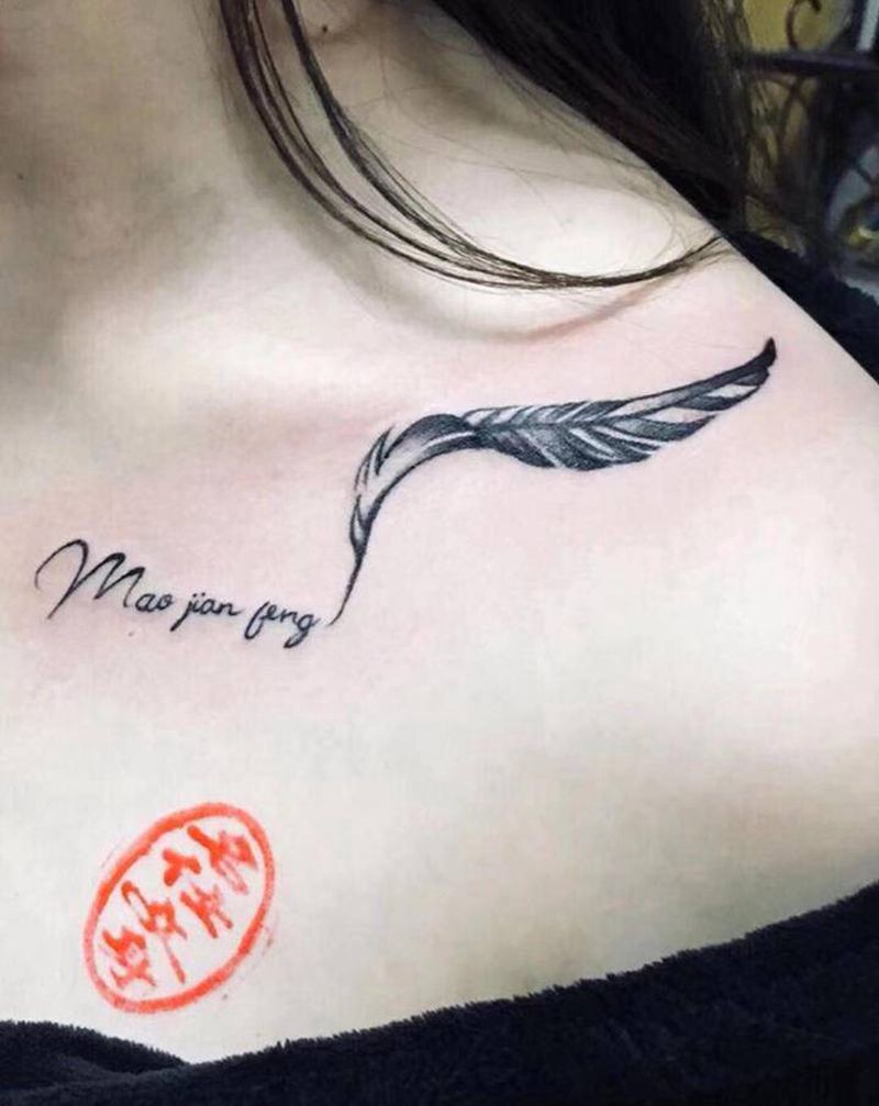 小清新纹身图片_肩部颈部纹身图案