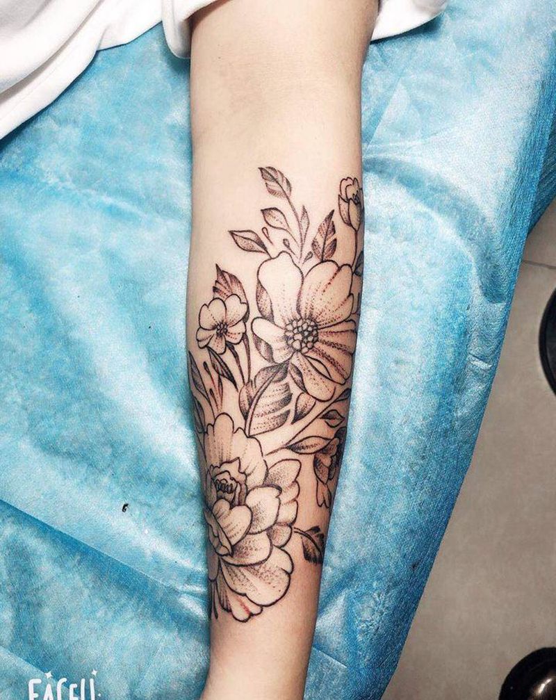 素花纹身图片_手臂纹身图案