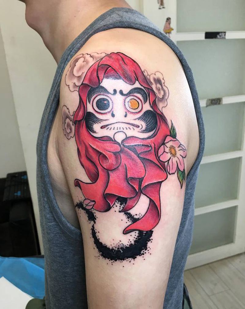 达摩纹身图片_肩部New School纹身图案