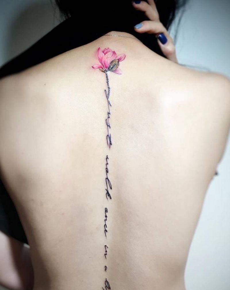 字母 花   脊柱纹身图片_背部水彩图腾纹身图案