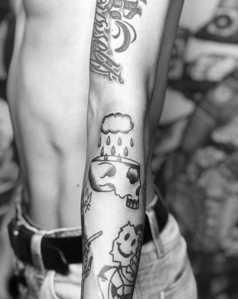 old school拼接纹身图片_手臂Old School骷髅信封纹身图案