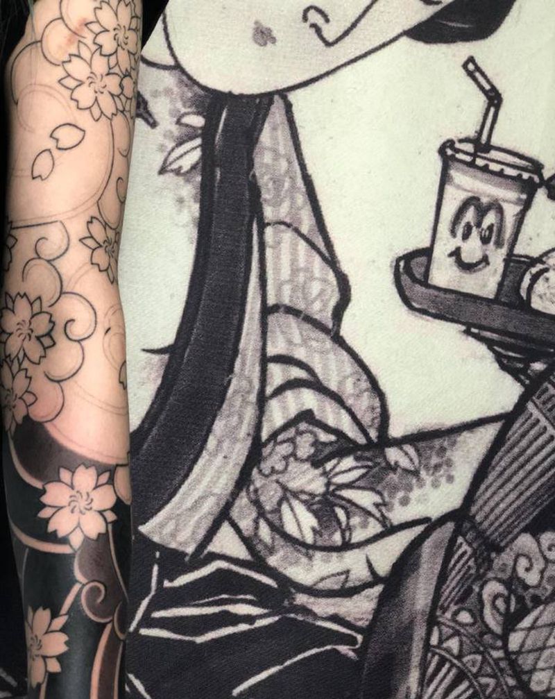 日式老传统樱花花臂纹身图片_手臂老传统樱花老传统纹身图案