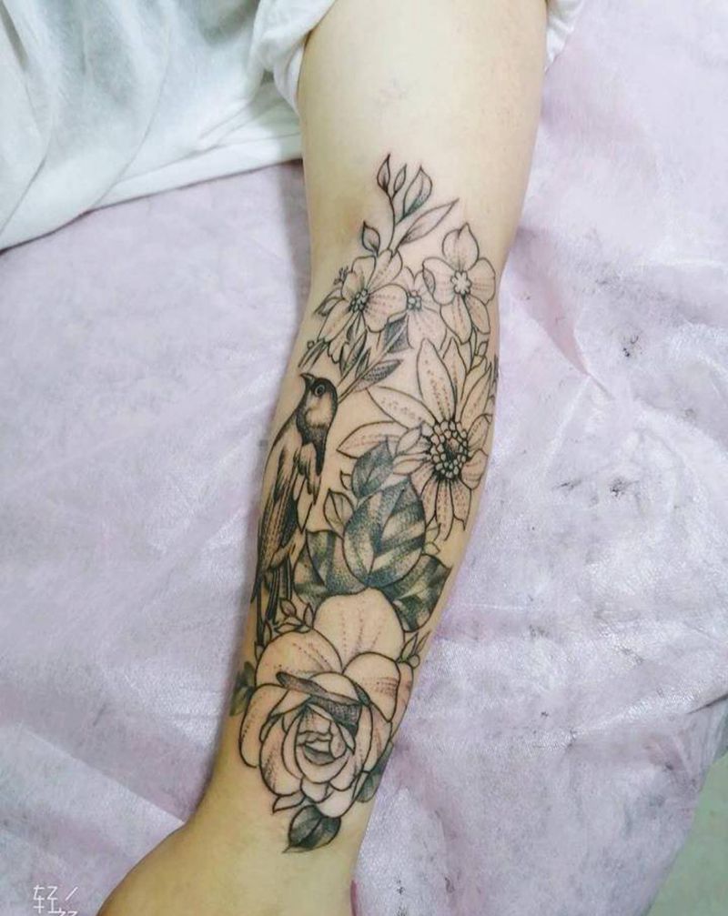 素花纹身图片_手臂纹身图案