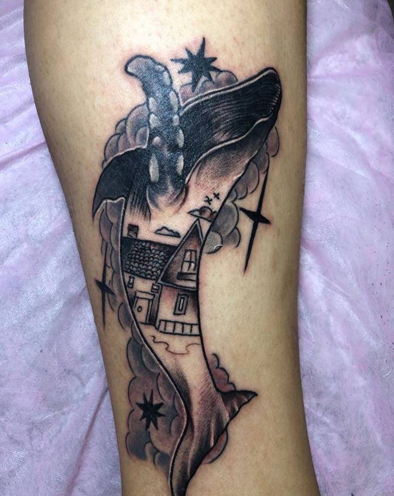 鲸鱼纹身图片_腿部纹身图案