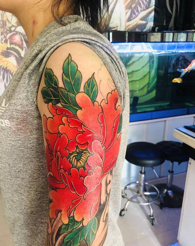 牡丹花纹身图片_手臂纹身图案