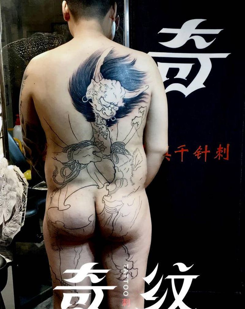 日式风神纹身图片_老传统纹身图案