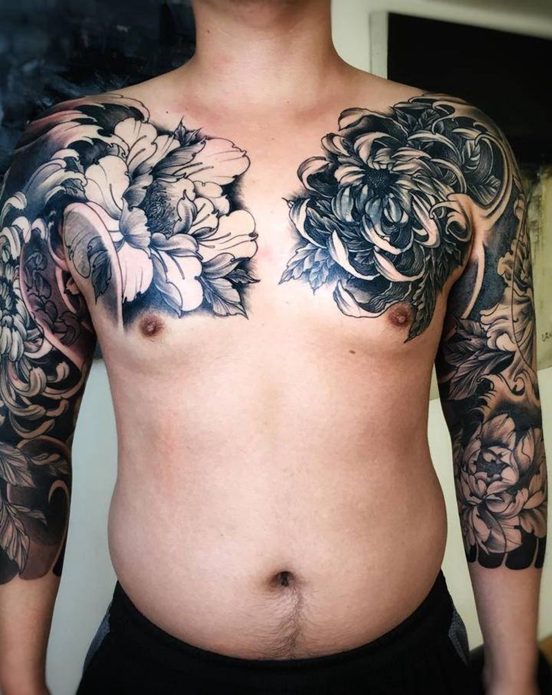 未完纹身图片_肩部手臂新传统纹身图案