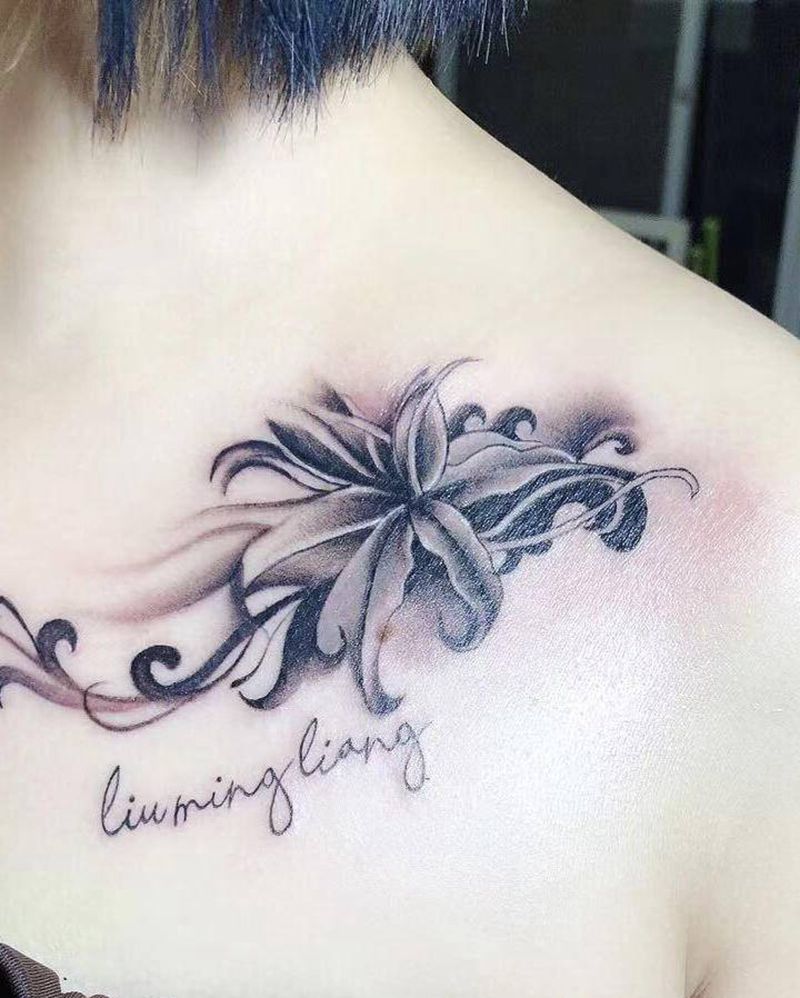 彼岸花纹身图片_胸部纹身图案