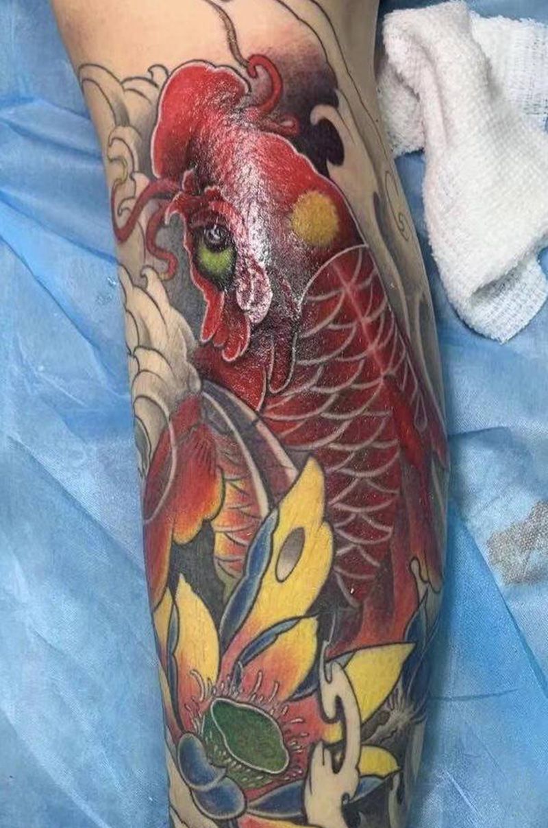 锦鲤纹身图片_腿部纹身图案