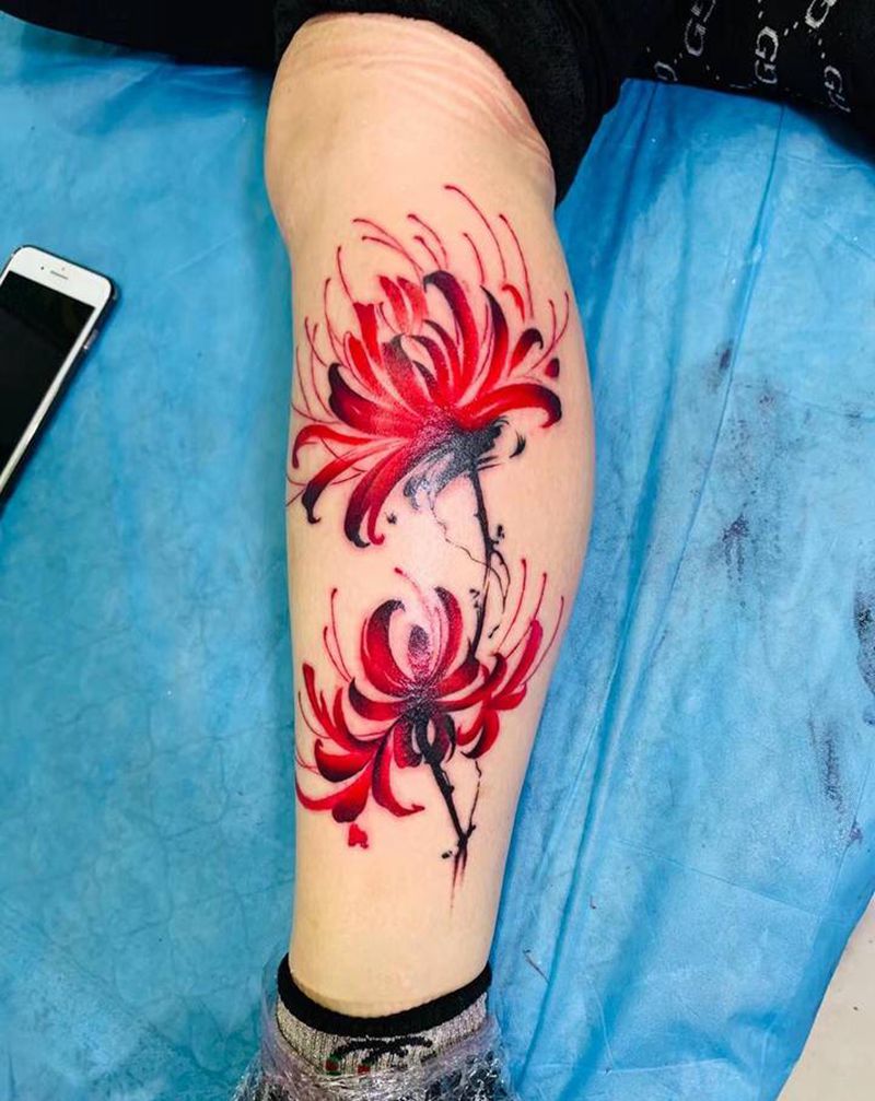 彼岸花纹身图片_腿部纹身图案