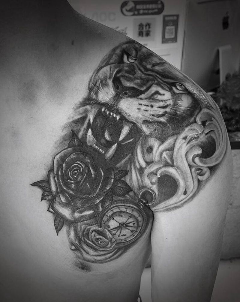 覆盖纹身图片_肩部欧美写实纹身图案
