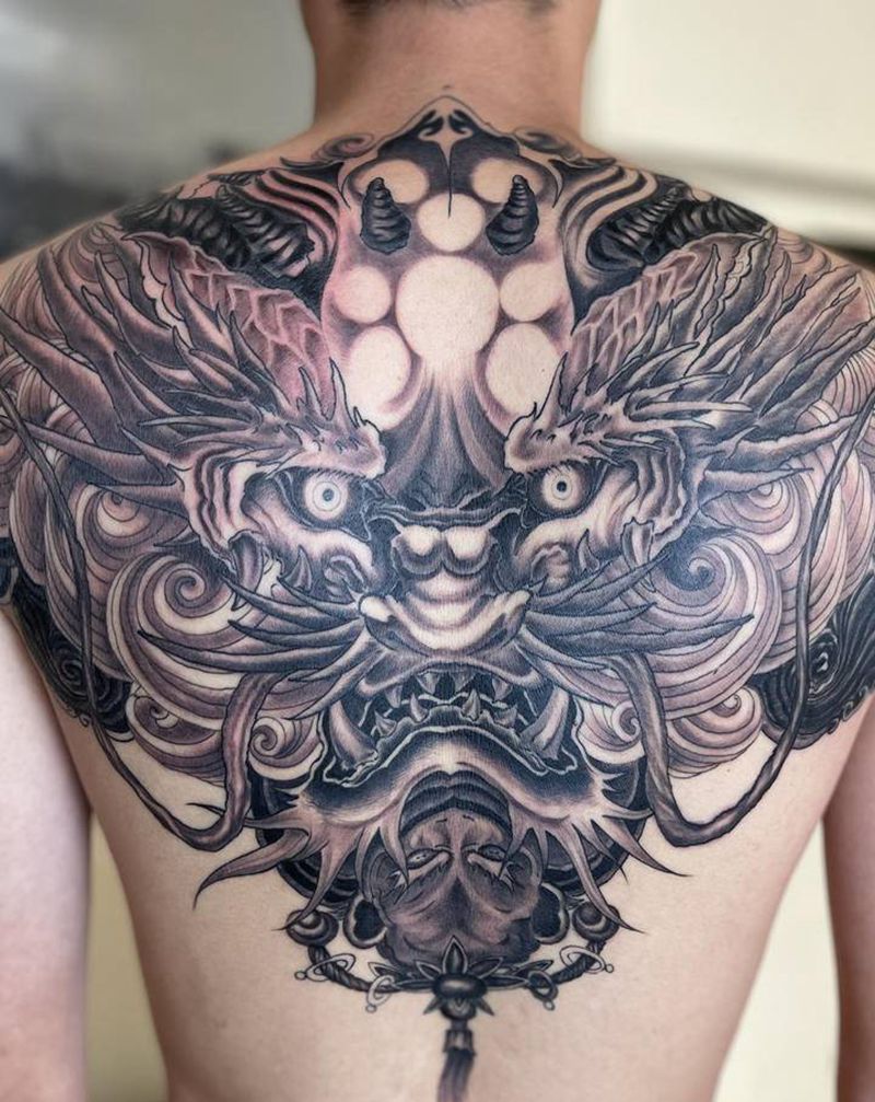 未完 下次上色纹身图片_背部新传统纹身图案