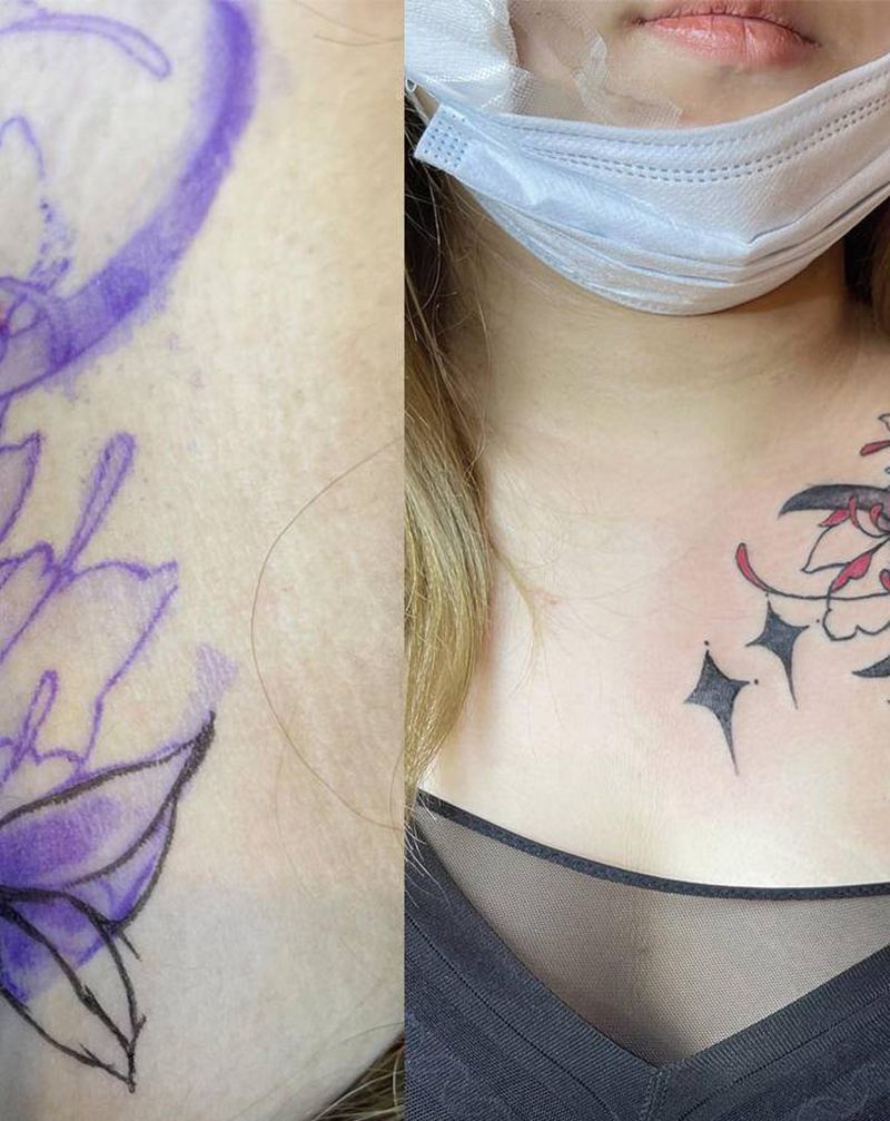 花纹身图片_肩部水彩纹身图案