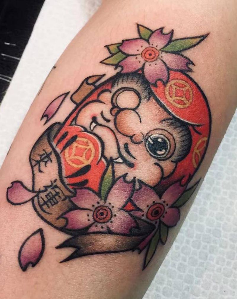 达摩蛋与铃铛纹身图片_手臂纹身图案