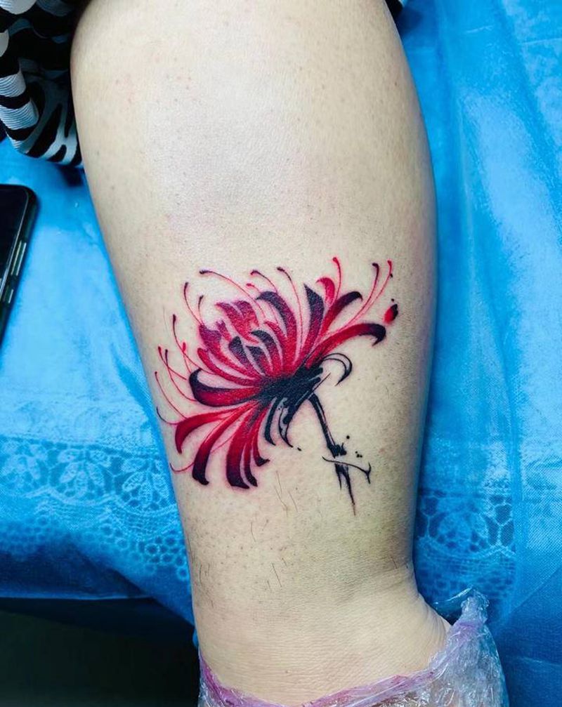 彼岸花纹身图片_腿部纹身图案
