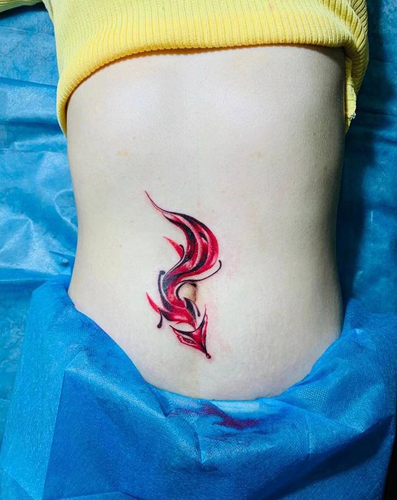 遮盖剖腹产刀口纹身图片_腹部纹身图案