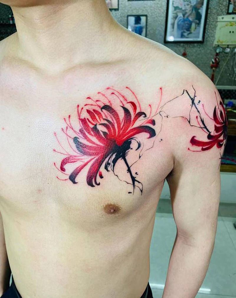 彼岸花纹身图片_胸部纹身图案