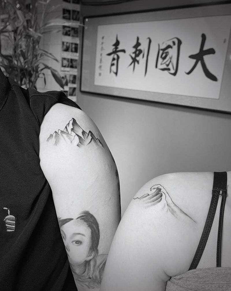 山海纹身图片_肩部图腾水墨纹身图案