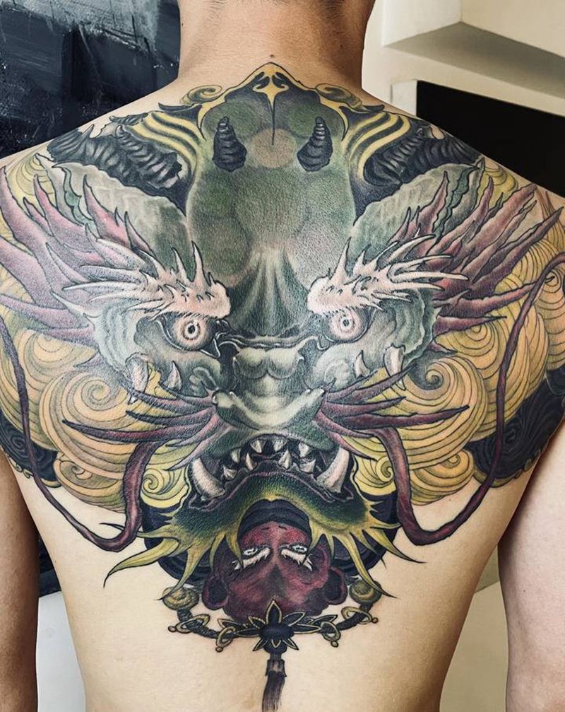 龙纹身图片_背部新传统纹身图案