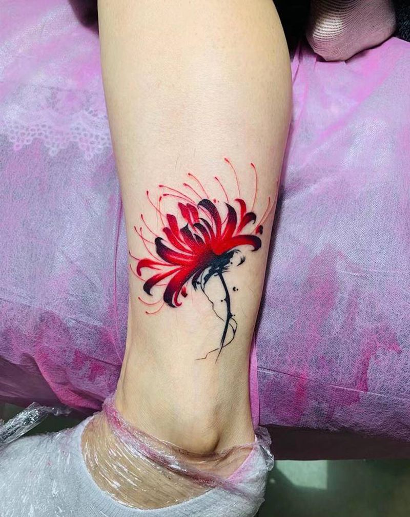 彼岸花纹身图片_腿部纹身图案