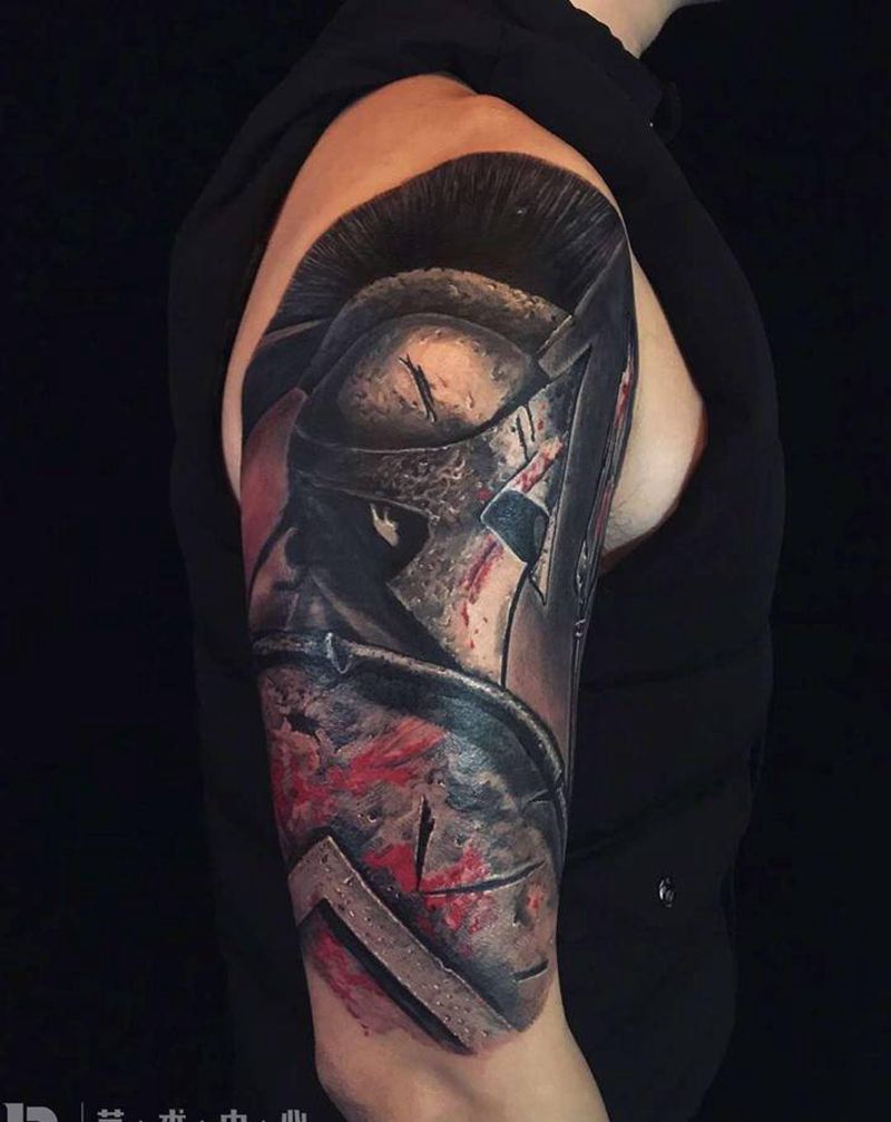 斯巴达勇士纹身图片_手臂欧美写实纹身图案
