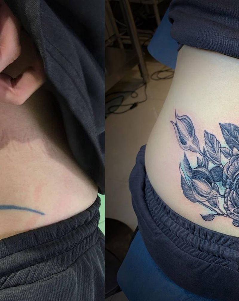 覆盖纹身图片_腰部点刺纹身图案