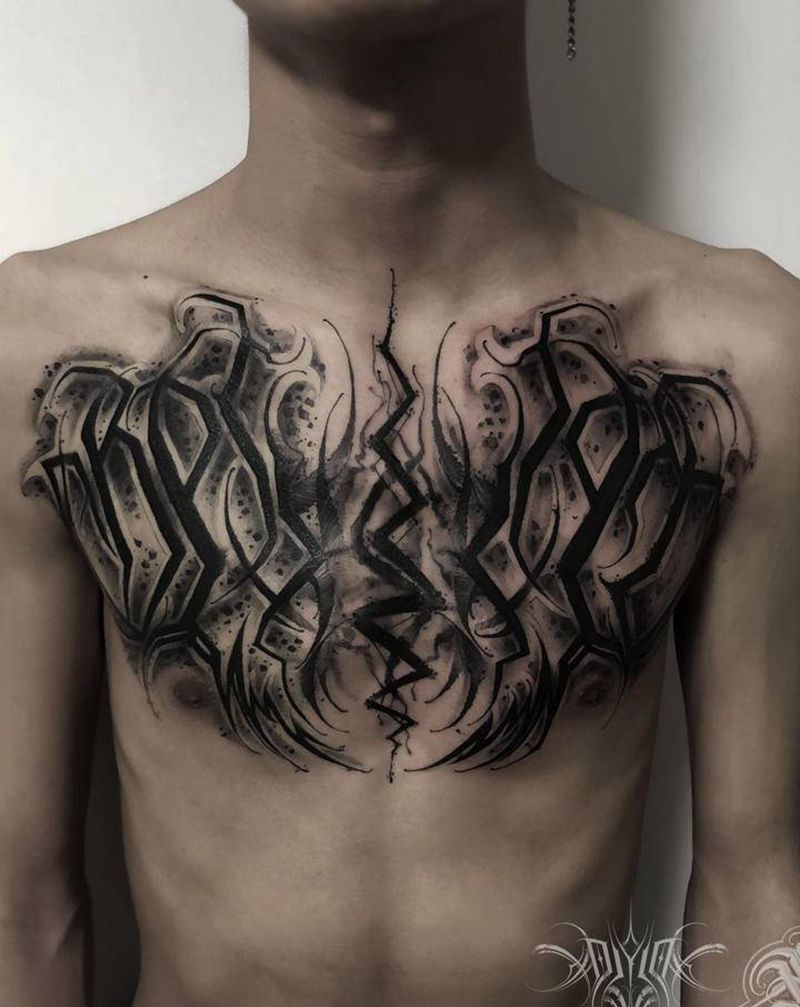 暗黑花体字纹身图片_胸部花体字纹身图案