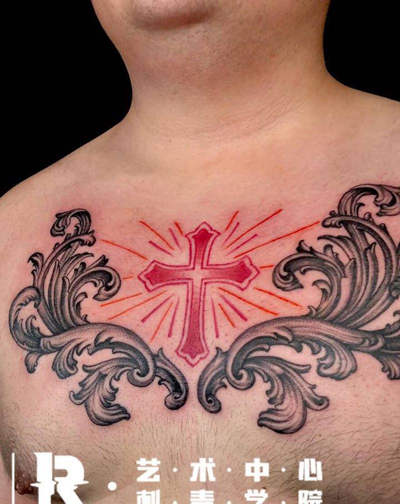 店内作品纹身图片_胸部欧美写实纹身图案