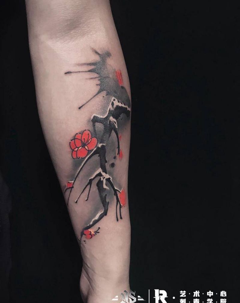 店内作品纹身图片_手臂新传统水墨纹身图案
