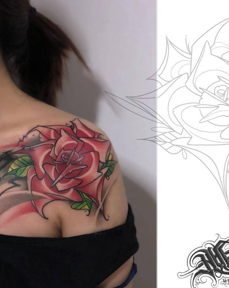 遮盖纹身图片_肩部New School纹身图案