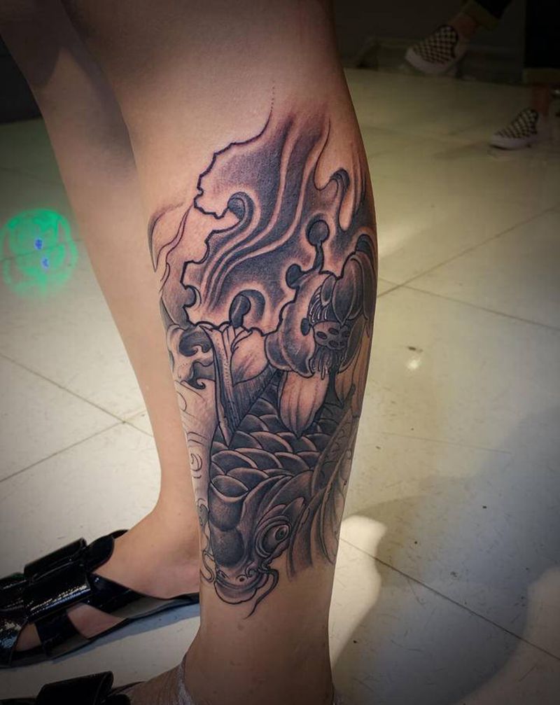 覆盖纹身图片_腿部老传统纹身图案