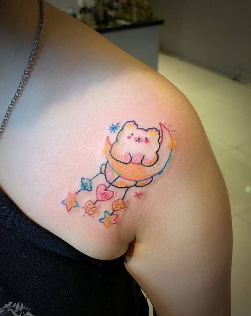 彩色纹身图片_肩部水彩纹身图案