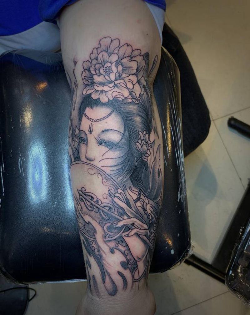 艺妓纹身图片_手臂新传统纹身图案