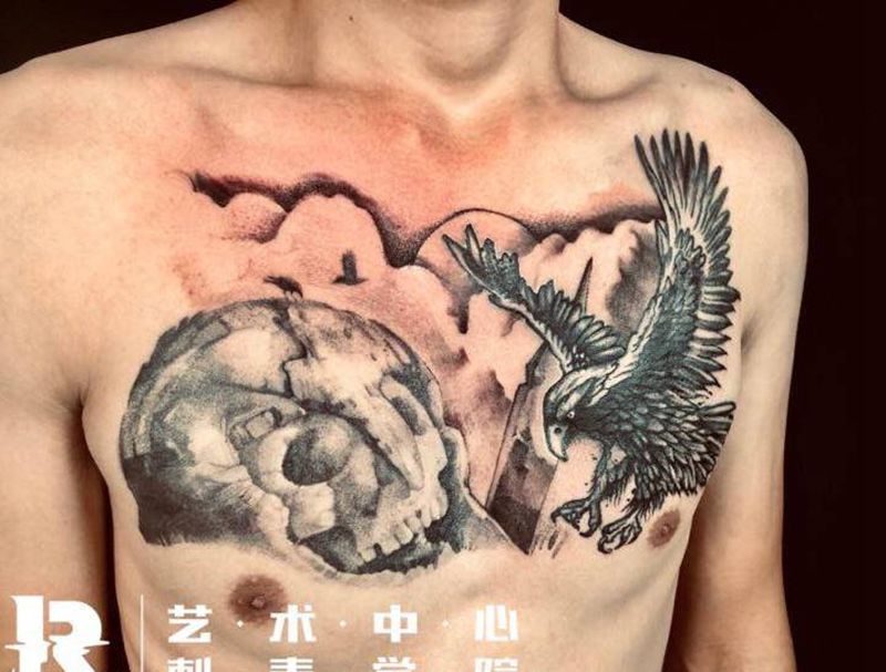 店内作品纹身图片_胸部纹身图案