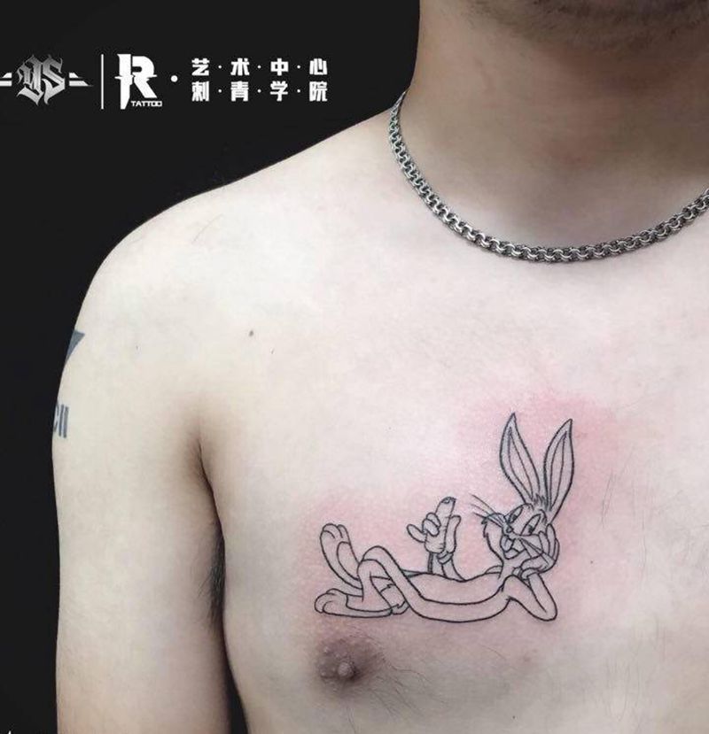 兔八哥纹身图片_胸部纹身图案