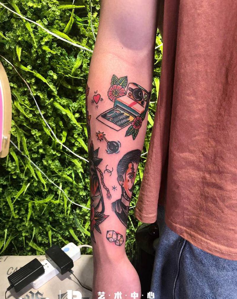 拼接花臂纹身图片_手臂纹身图案
