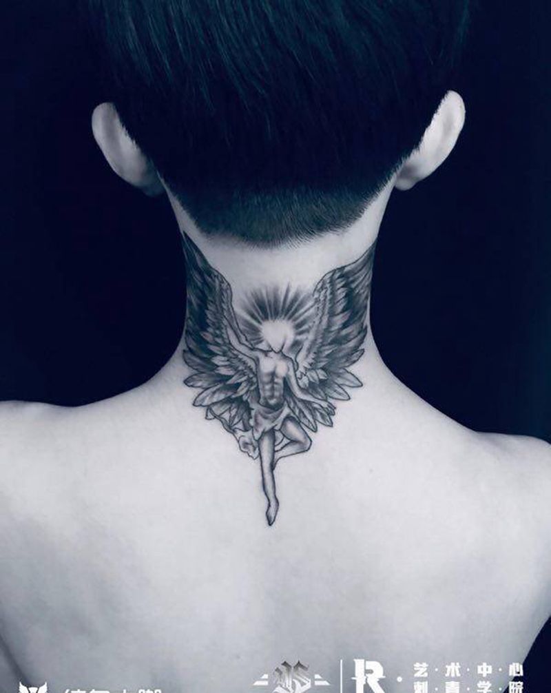 店内作品纹身图片_颈部纹身图案