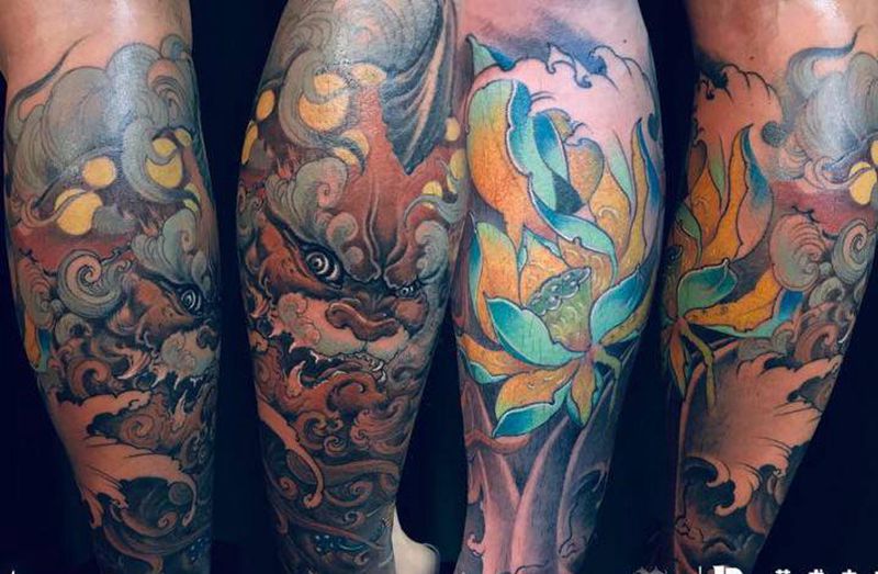 店内作品纹身图片_腿部纹身图案