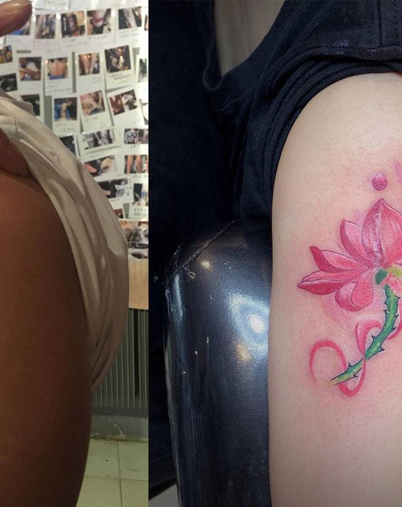 覆盖疤痕纹身图片_手臂水彩纹身图案