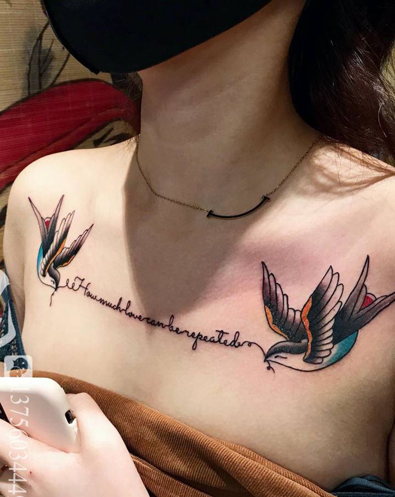 old school燕子纹身图片_肩部Old School纹身图案