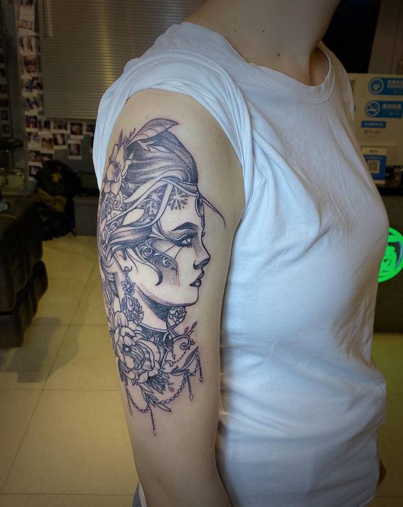 女纹身图片_手臂New School纹身图案