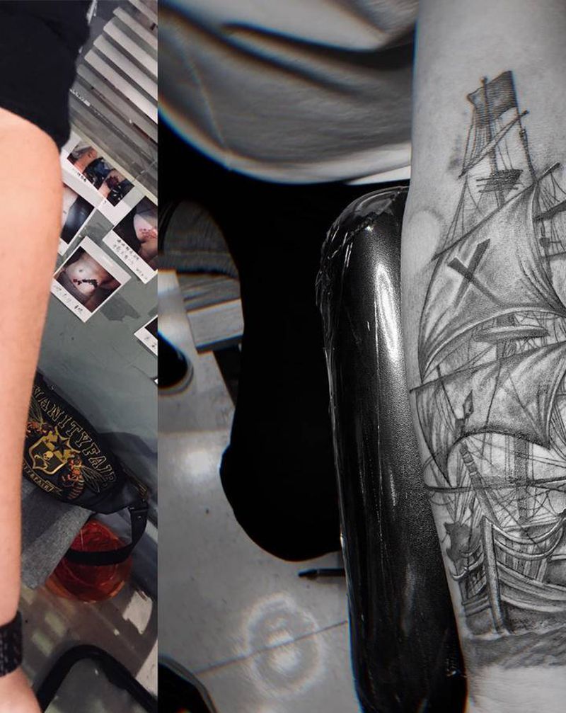 覆盖纹身图片_手臂水彩水墨纹身图案