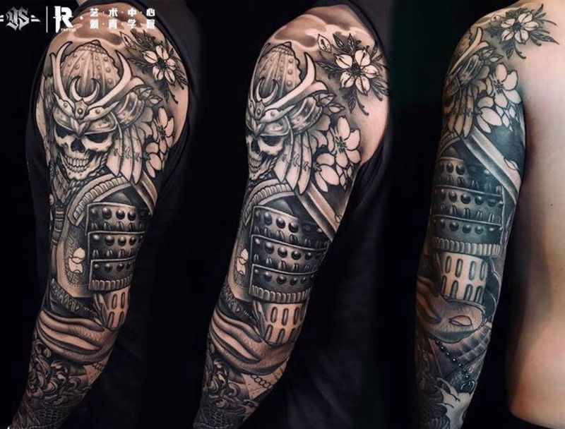 鬼武士花臂纹身图片_手臂纹身图案