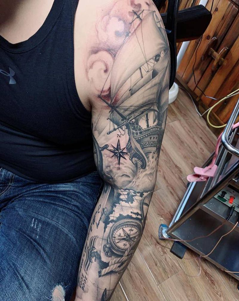 海员情结纹身图片_手臂欧美写实纹身图案