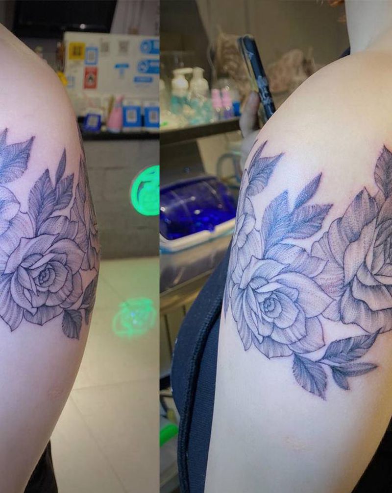 花纹身图片_颈部点刺纹身图案