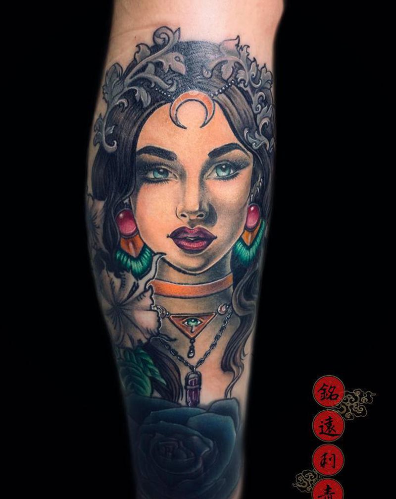 赫拉纹身图片_腿部纹身图案