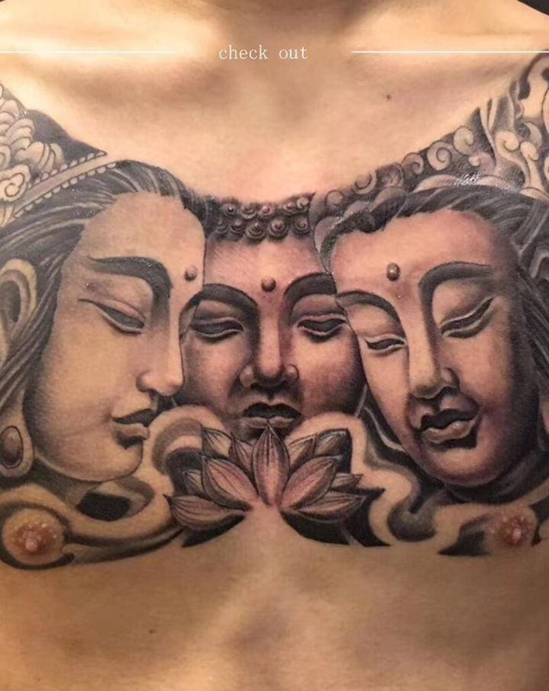 佛纹身图片_胸部纹身图案
